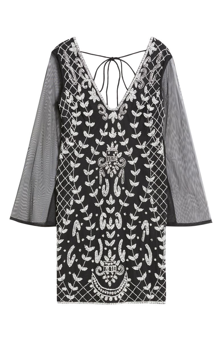 Pisarro Nights Beaded Mesh Sleeve Minidress, Alternate, color, Black/ White