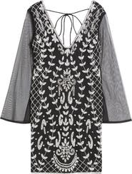 Pisarro Nights Beaded Mesh Sleeve Minidress