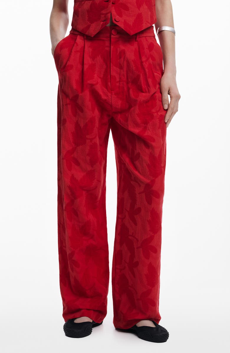 Desigual Floral Print Wide Leg Pants, Main, color, Bright Red