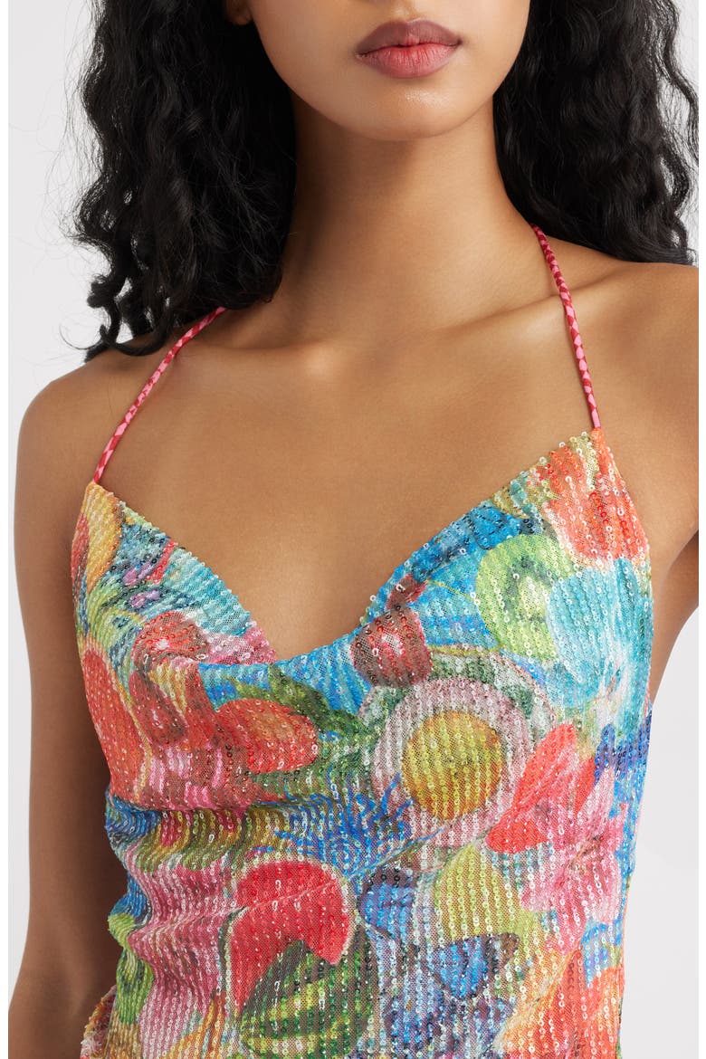 Sequin Cowl Neck Halter Top, Alternate, color, CHERRY SPRITZ