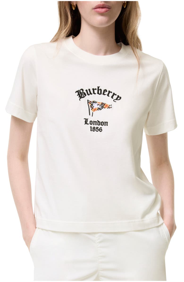 Burberry Check Flag Cotton T-shirt, Main, color, Chalk White