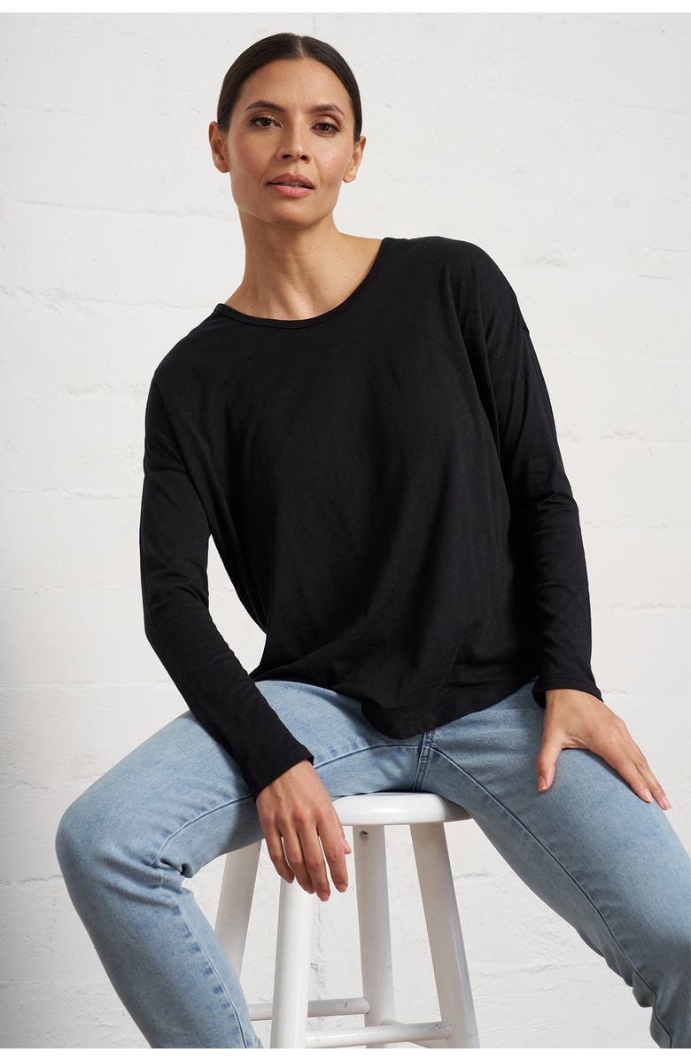 Franne Golde Slub Jersey Relaxed Long Sleeve Tee, Alternate, color, Black