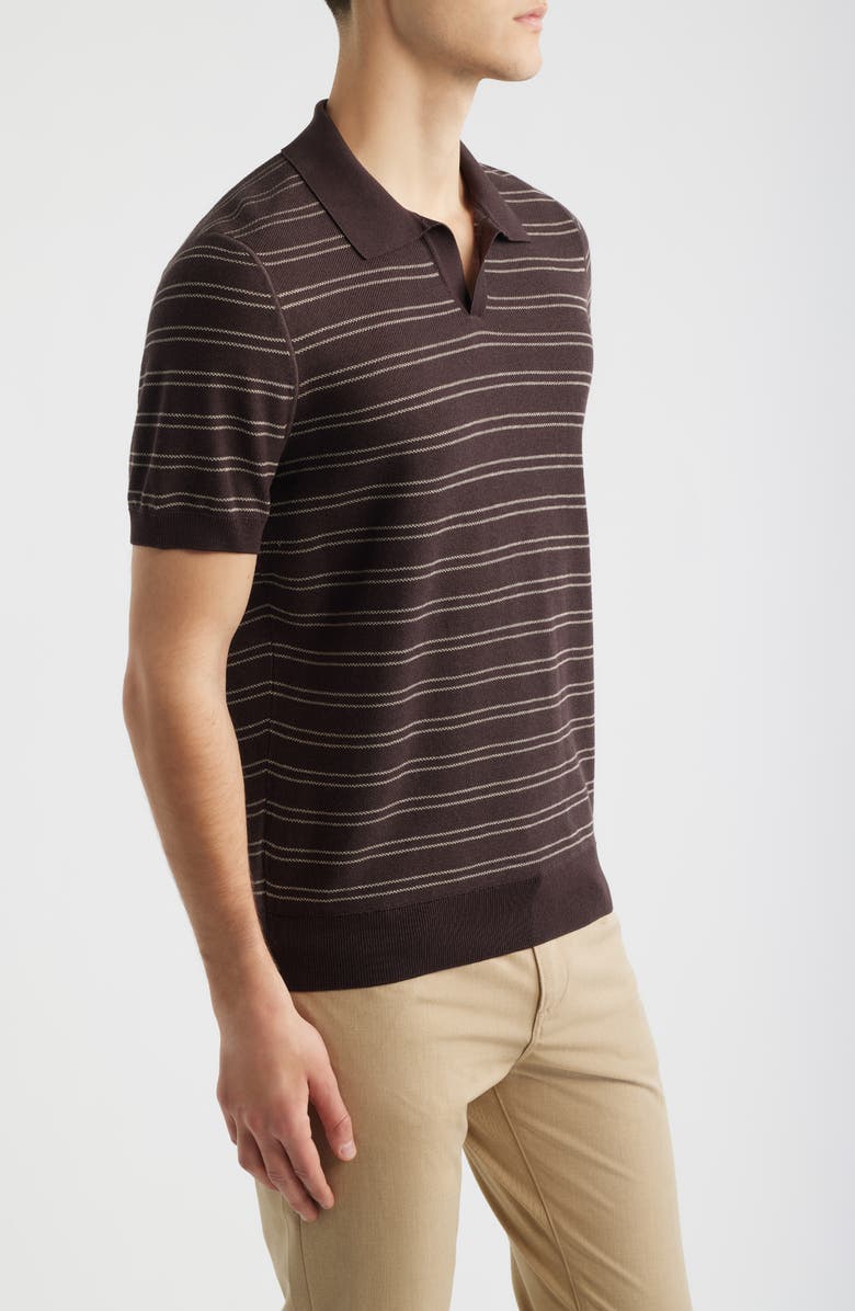 BOSS H-Narciso Stripe Johnny Collar Polo, Alternate, color, Dark Brown