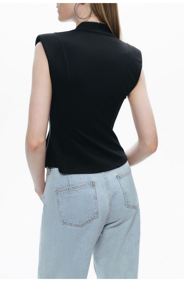 Nocturne Black Sleeveless Zip-Front Blouse with Structured Silhouette, Alternate, color, 