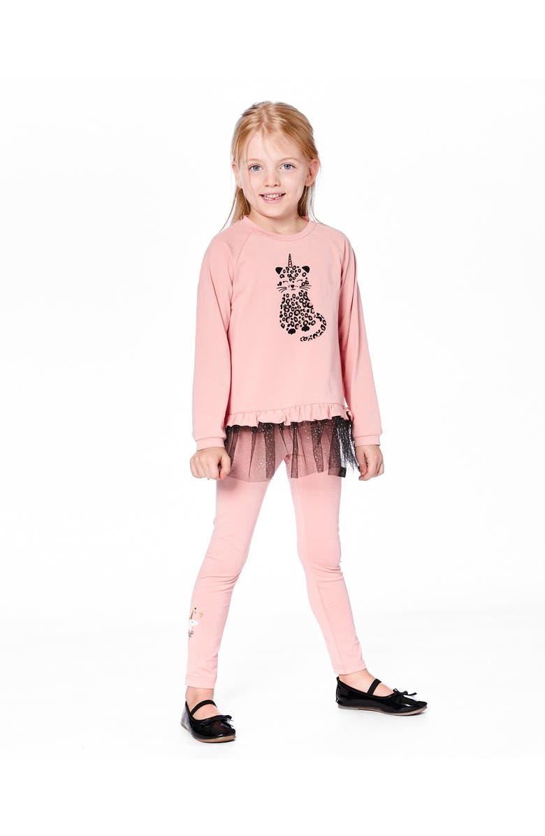 Deux par Deux Organic Cotton Leggings with Unicorn, Main, color, Dusty Pink