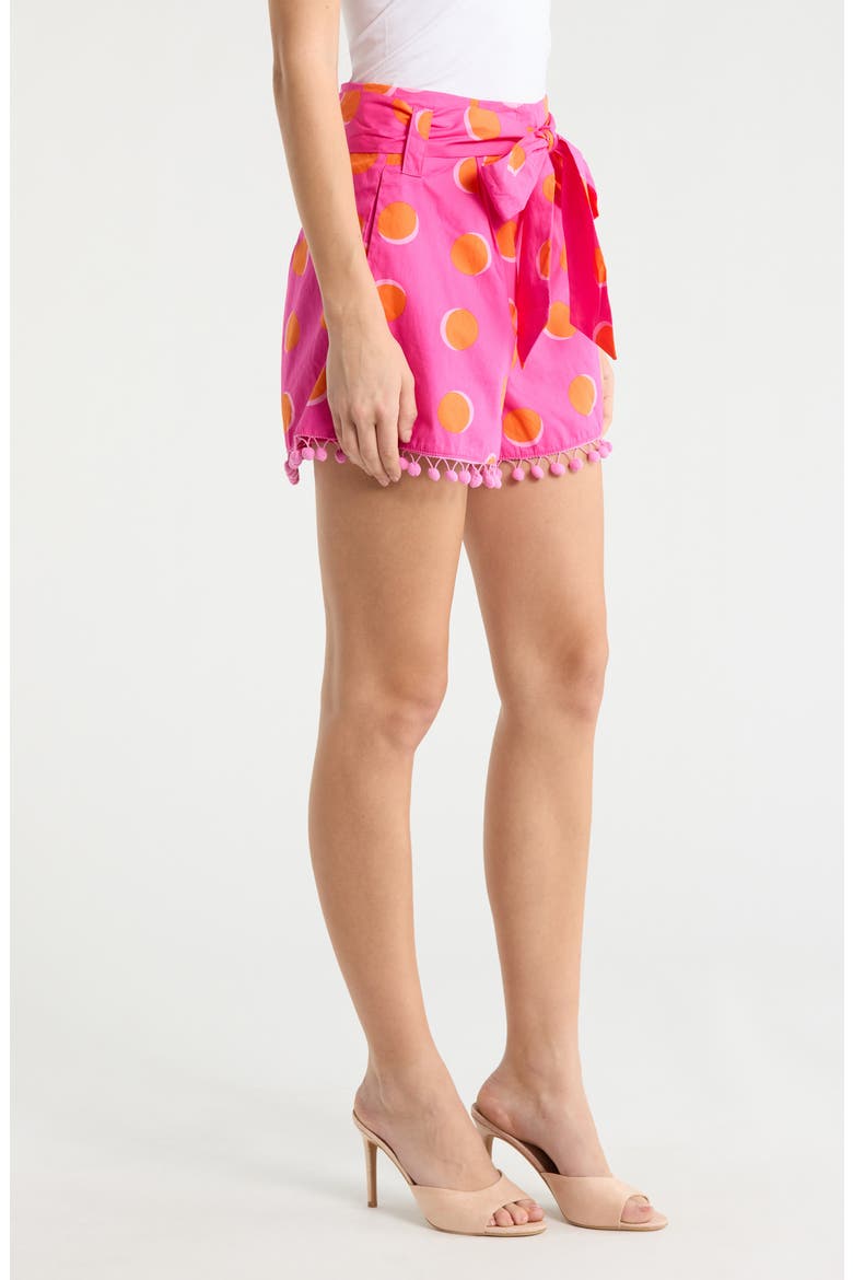 Rosy Polka Dot Pompom Cotton Shorts, Alternate, color, FUCHSIA-ORANGE-DOT