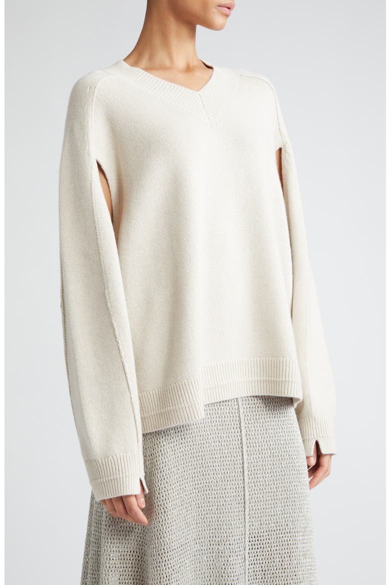 Cape Sleeve Organic Cotton & Recycled Cashmere Sweater, Alternate, color, CREMA