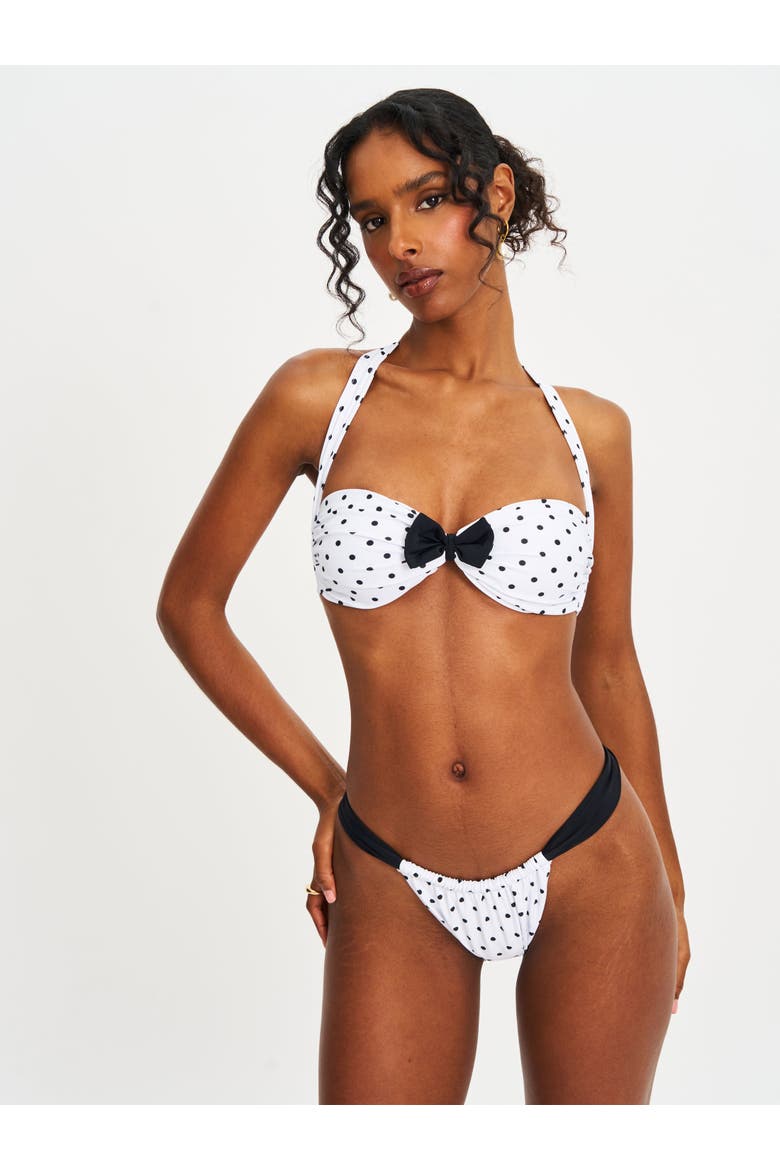 Olivea Polka Dot Bowtie Halter Bikini Top, Alternate, color, White