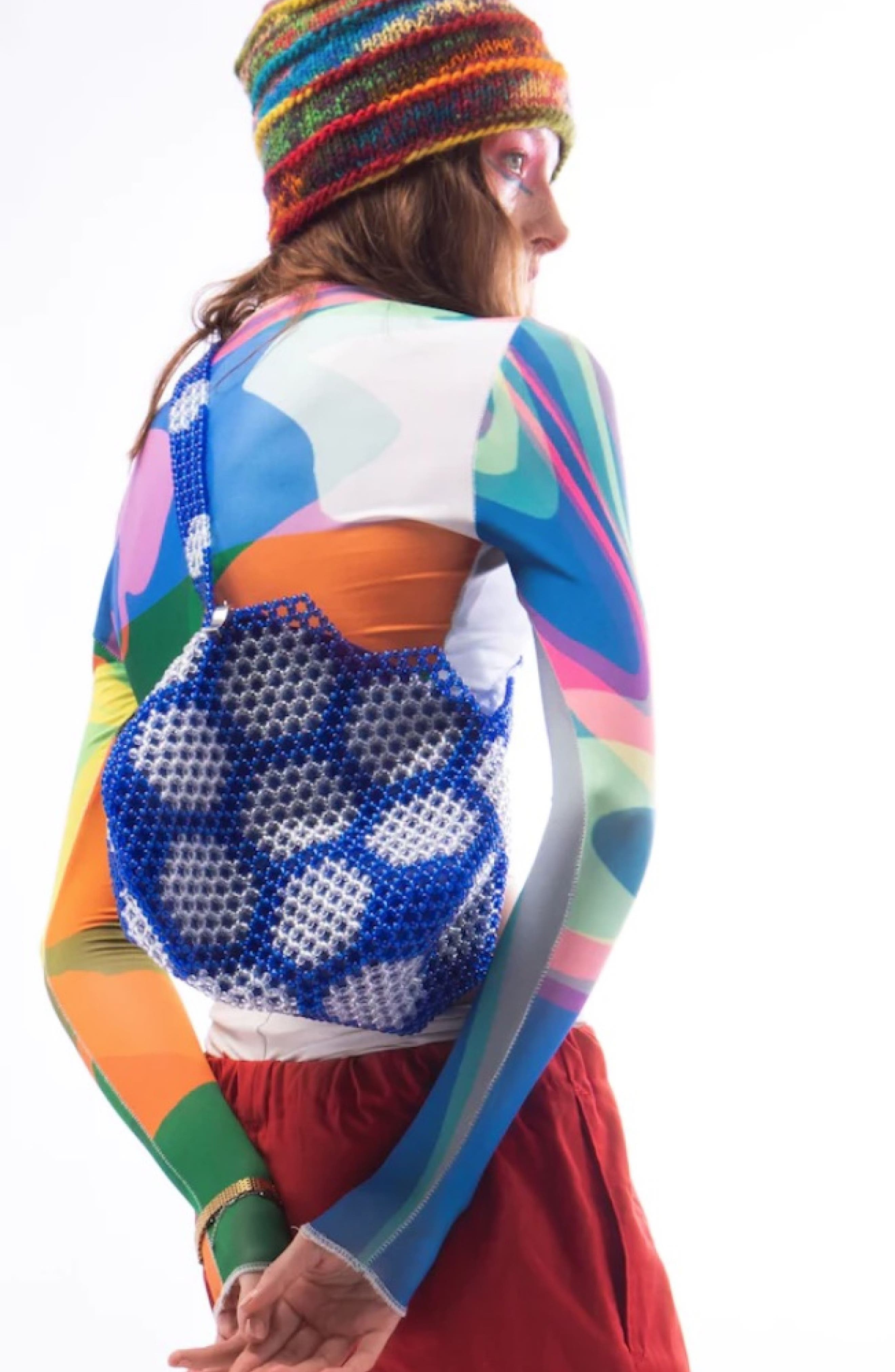 LU BY LU Omi Beaded Recycled Plastic Messenger Bag, Alternate, color, 