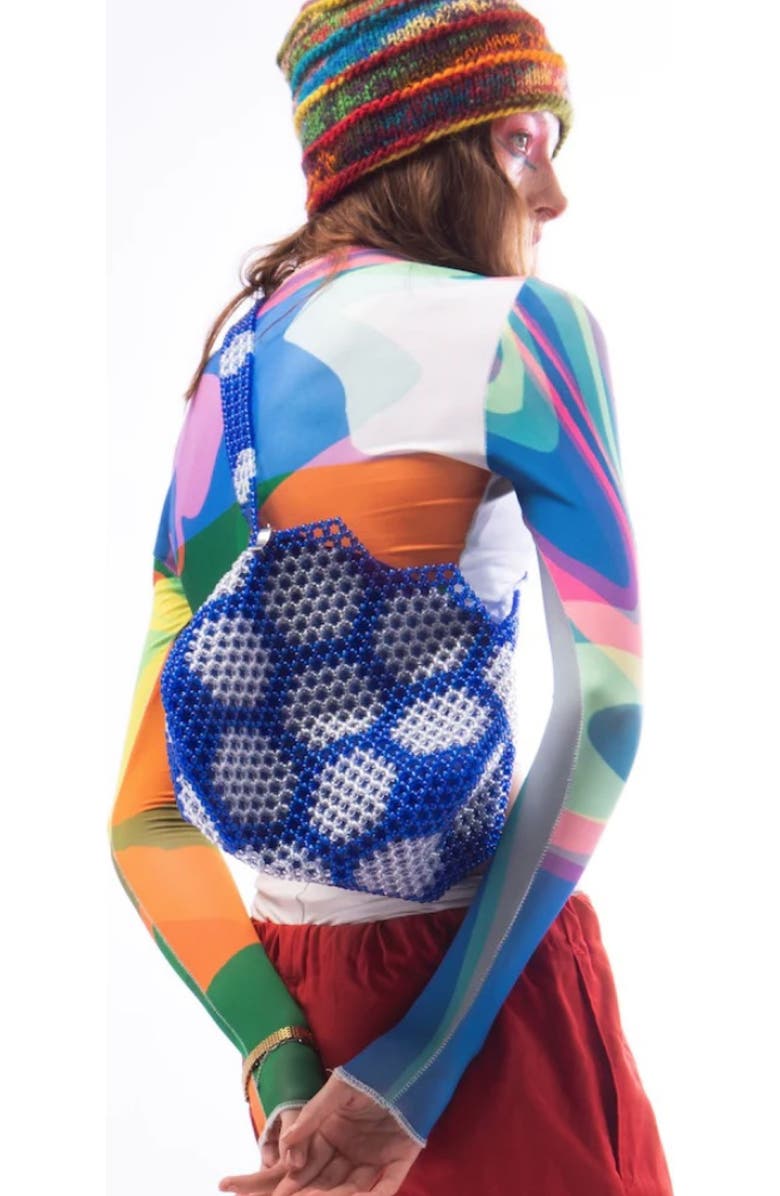 LU BY LU Omi Beaded Recycled Plastic Messenger Bag, Alternate, color,