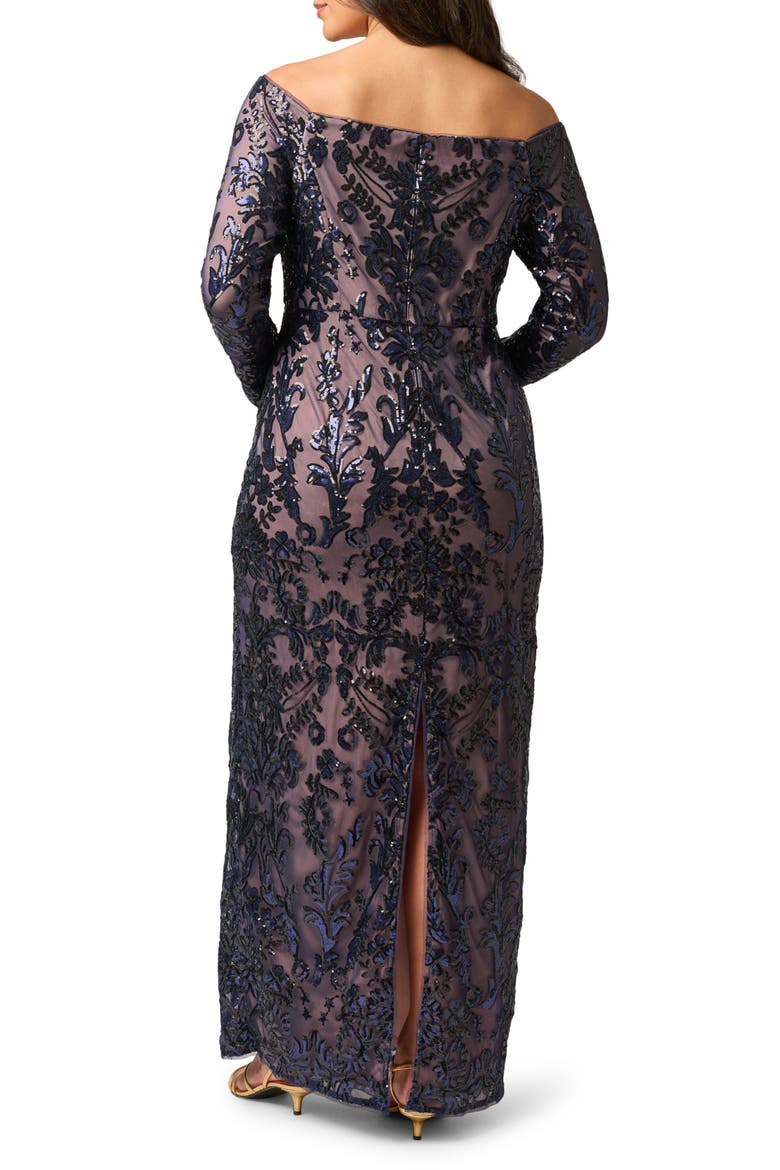 Off the Shoulder Sequin Gown, Alternate, color, NAVY/ ROSEGOLD