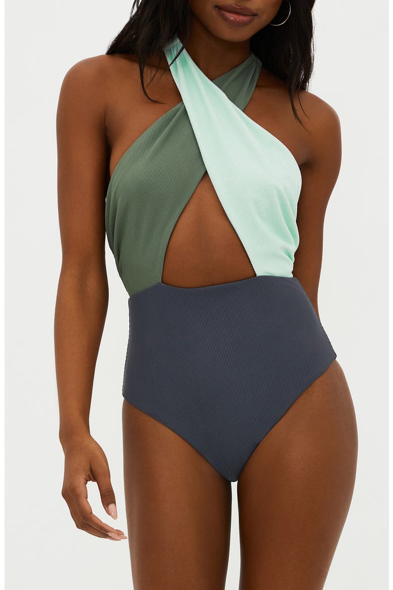 Jessica Cutout Colorblock One-Piece Swimsuit, Main, color, PALM PARADISE COLORBLOCK