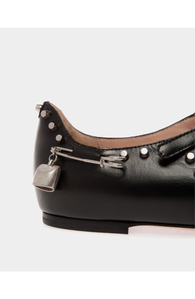 Bally rina Flat in Leather with Studs, Alternate, color, Black