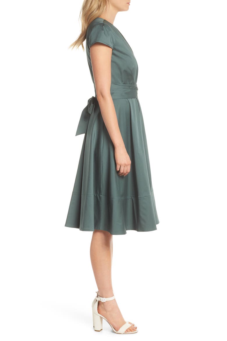 Addison Cotton Tie Waist Fit & Flare Wrap Dress, Alternate, color, OLIVE