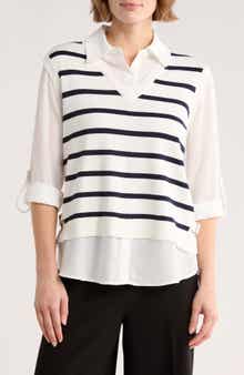 Adrianna Papell V-Neck Twofer Sweater