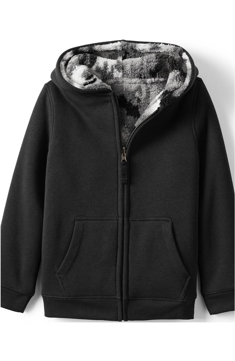 Lands' End Kids High Pile Lined Zip Hoodie, Main, color, Black