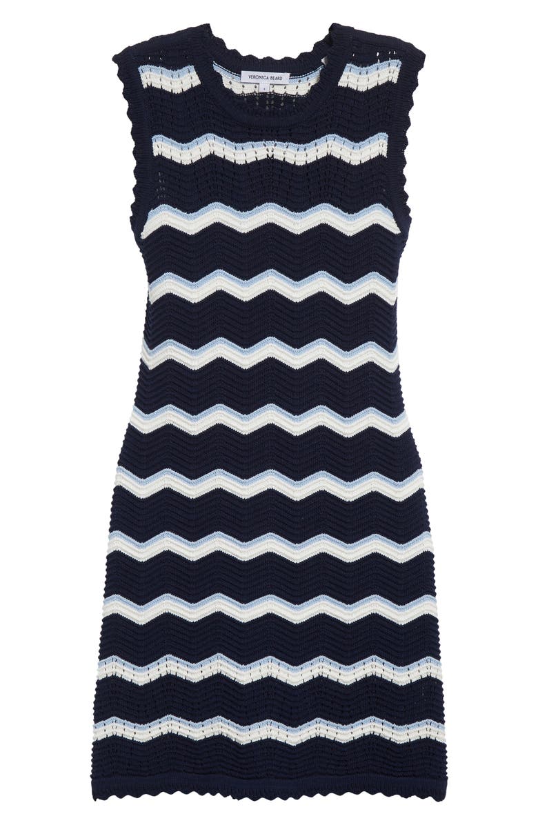 Veronica Beard Templeton Chevron Stripe Sleeveless Cotton Blend Sweater Dress, Alternate, color, Navy Off White Bluebell