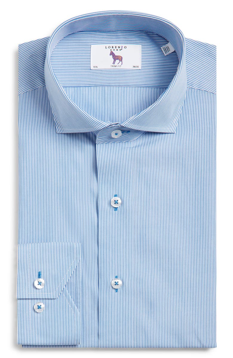 Lorenzo Uomo Trim Fit Pinstripe Cotton Dress Shirt, Main, color, White/ Blue