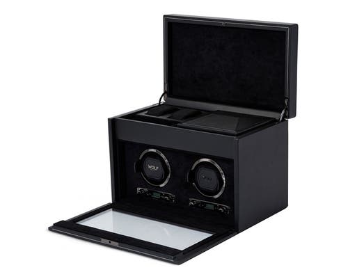 Wolf British Racing Double Watch Winder With Storage In Black