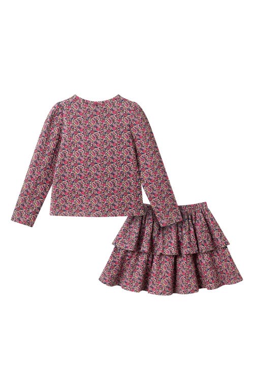 Andy & Evan Kids' Floral Long Sleeve Top & Skirt Set In Pink