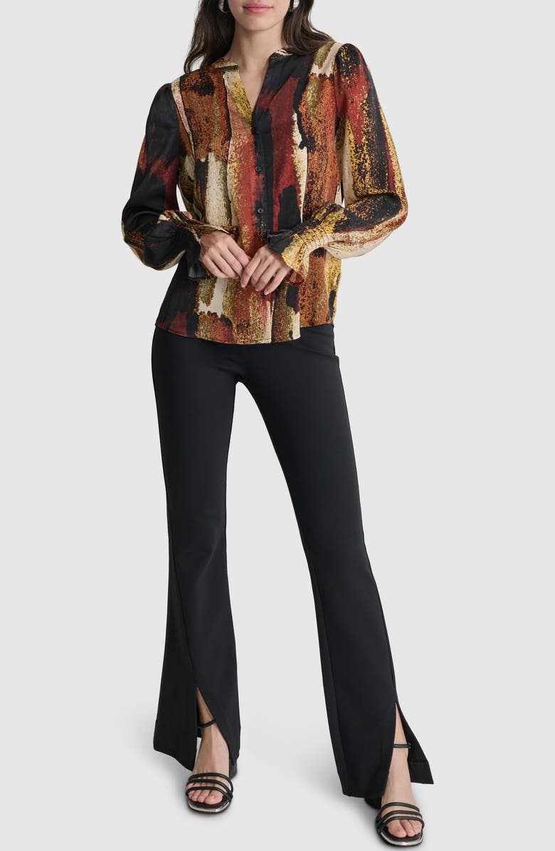 DKNY Abstract Print Split Neck Button-Up Shirt, Alternate, color, 