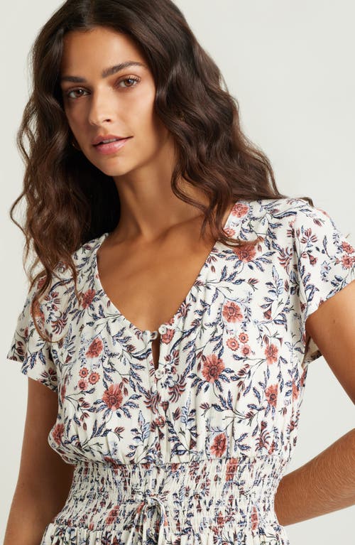 Shop Treasure & Bond Print Smocked Waist Ruffle Hem Maxi Dress In Ivory- Pink Fleurette