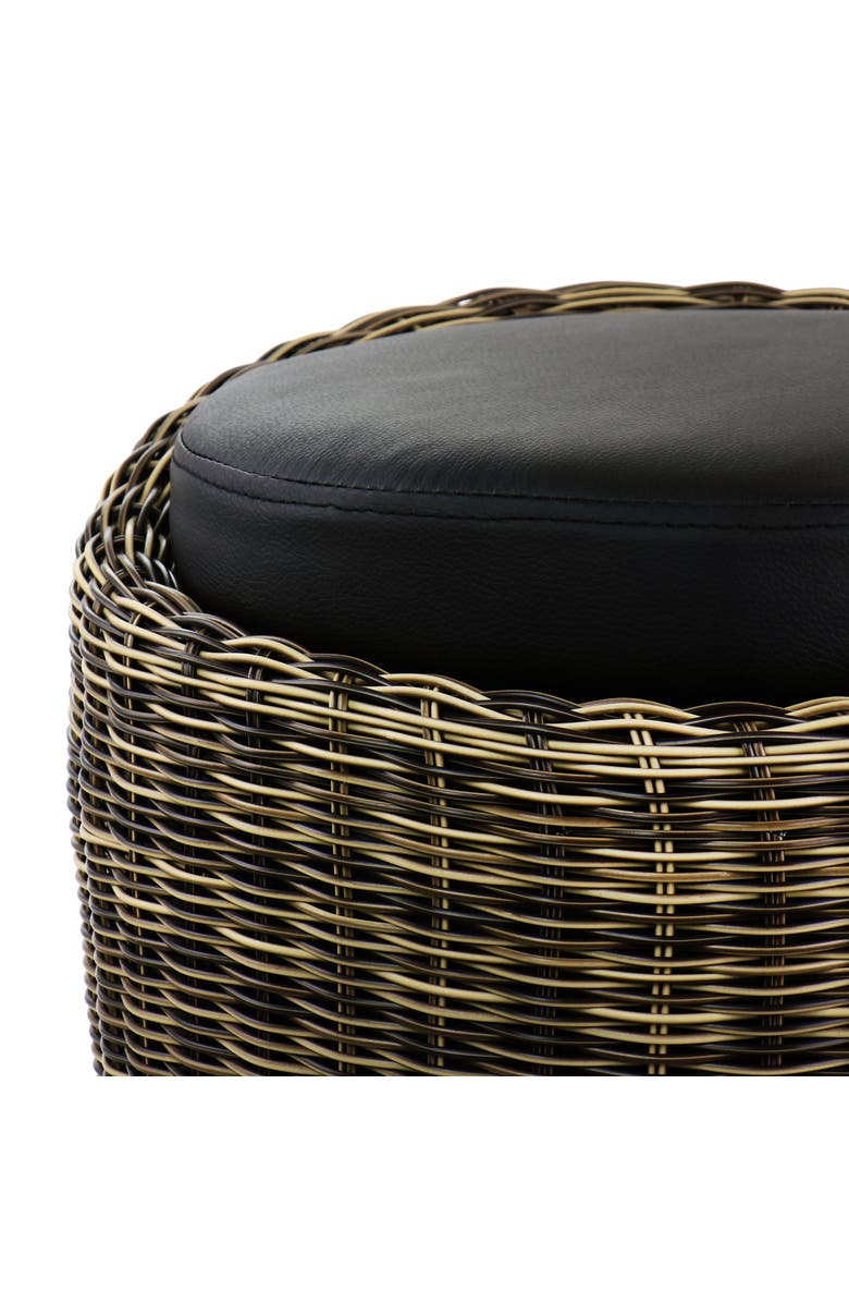Elama 1 Piece Wicker Outdoor Ottoman Chair in Brown and Black, Alternate, color, Brown