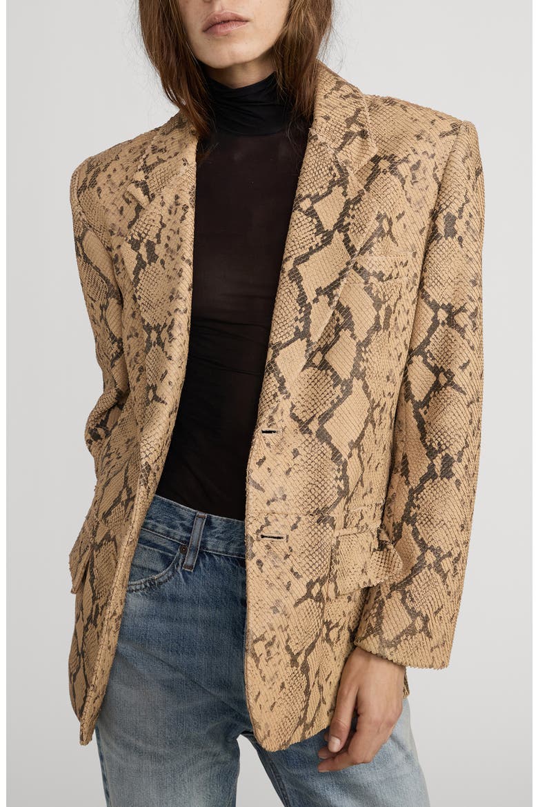 The Snake Print Leather Blazer, Main, color, SAND MULTI