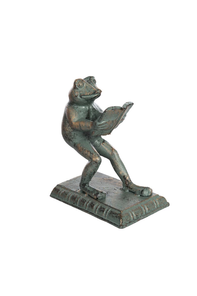 Iron Frog Bookend Metallic for Shelf Styling and Book Display, Main, color, Green