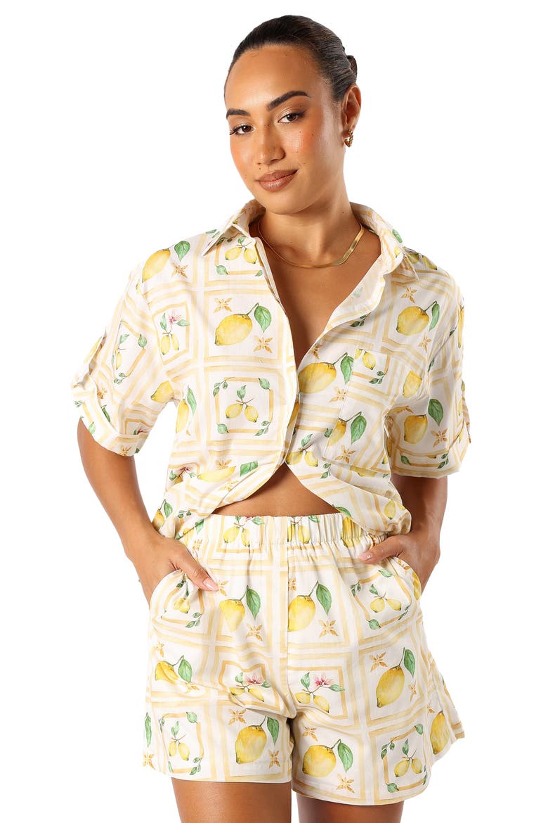 Domenica Cotton Button-Up Shirt & Shorts Set, Alternate, color, LEMON PRINT