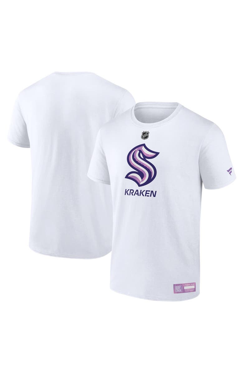 FANATICS Men's Fanatics White Seattle Kraken 2024 Hockey Fights Cancer T-Shirt, Main, color, White