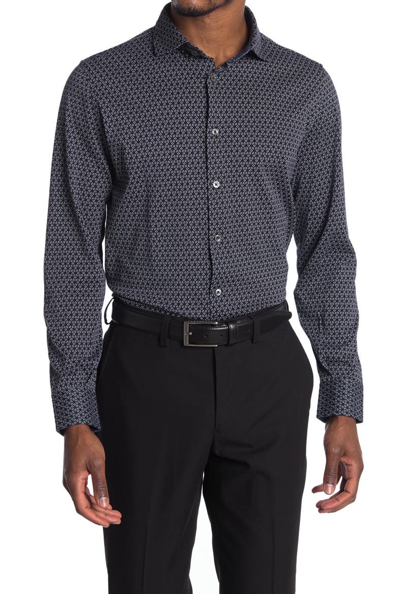 Geo Print Shaped Fit Shirt, Main, color, MIDNIGHT