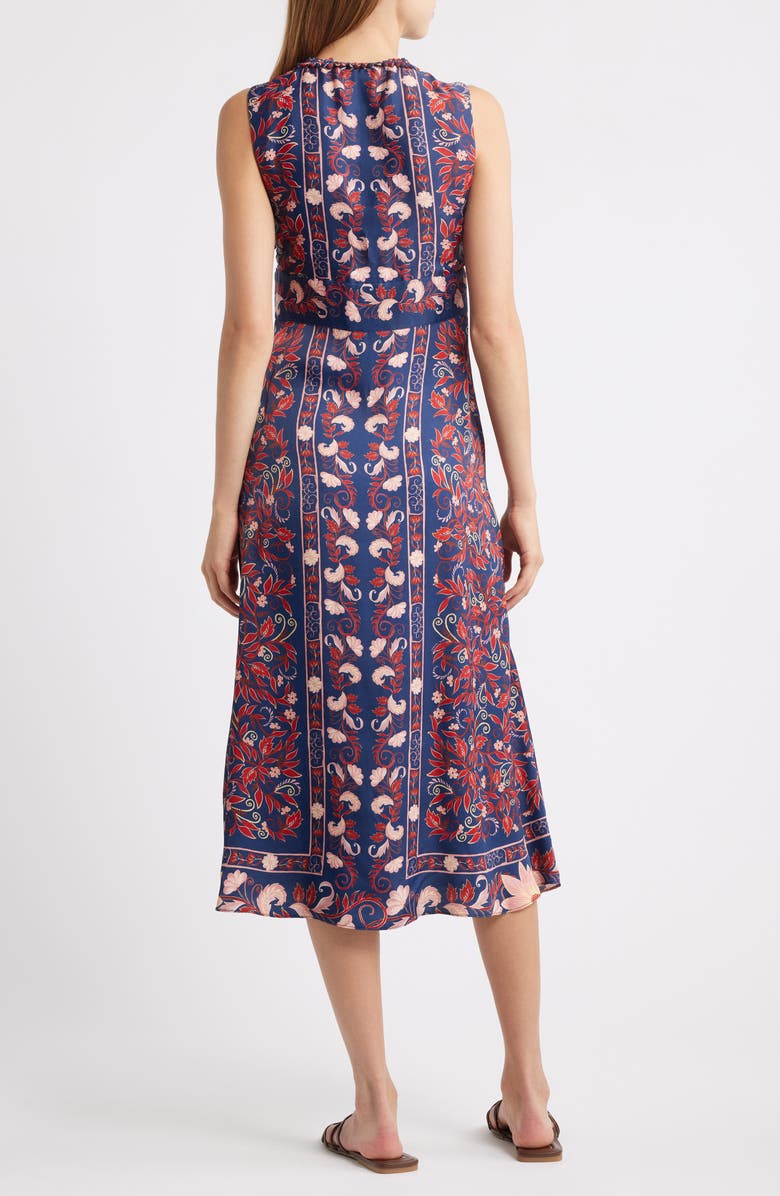 FARM Rio Boho Floral Scarf Print Sleeveless Midi Dress, Alternate, color, Navy Blue