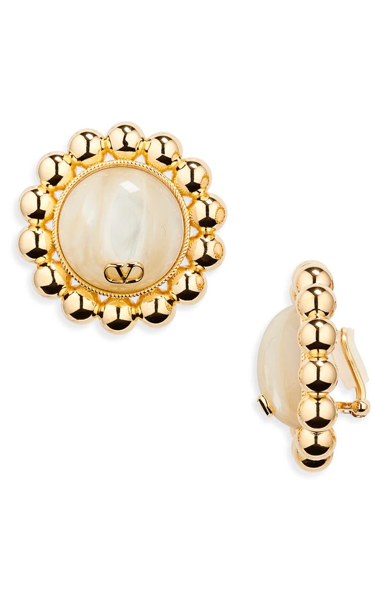Valentino Garavani Pas Plus VLOGO Faux Pearl Clip-On Earrings, Main, color, Gold/ Cream