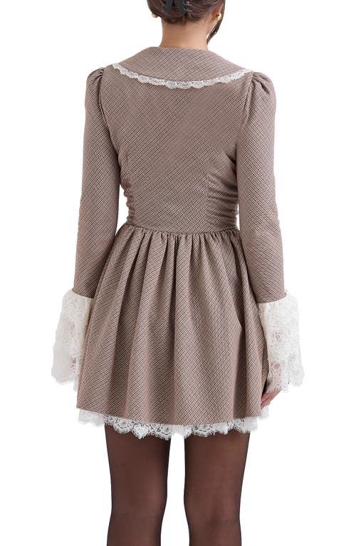 HOUSE OF CB HOUSE OF CB SABLE PUPPYTOOTH CHECK LONG SLEEVE LACE TRIM MINIDRESS 