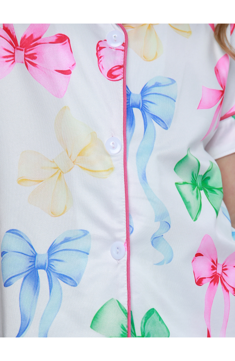 Mia Belle Girls Playful Bow Print Cotton Pajama Short Set, Alternate, color, White