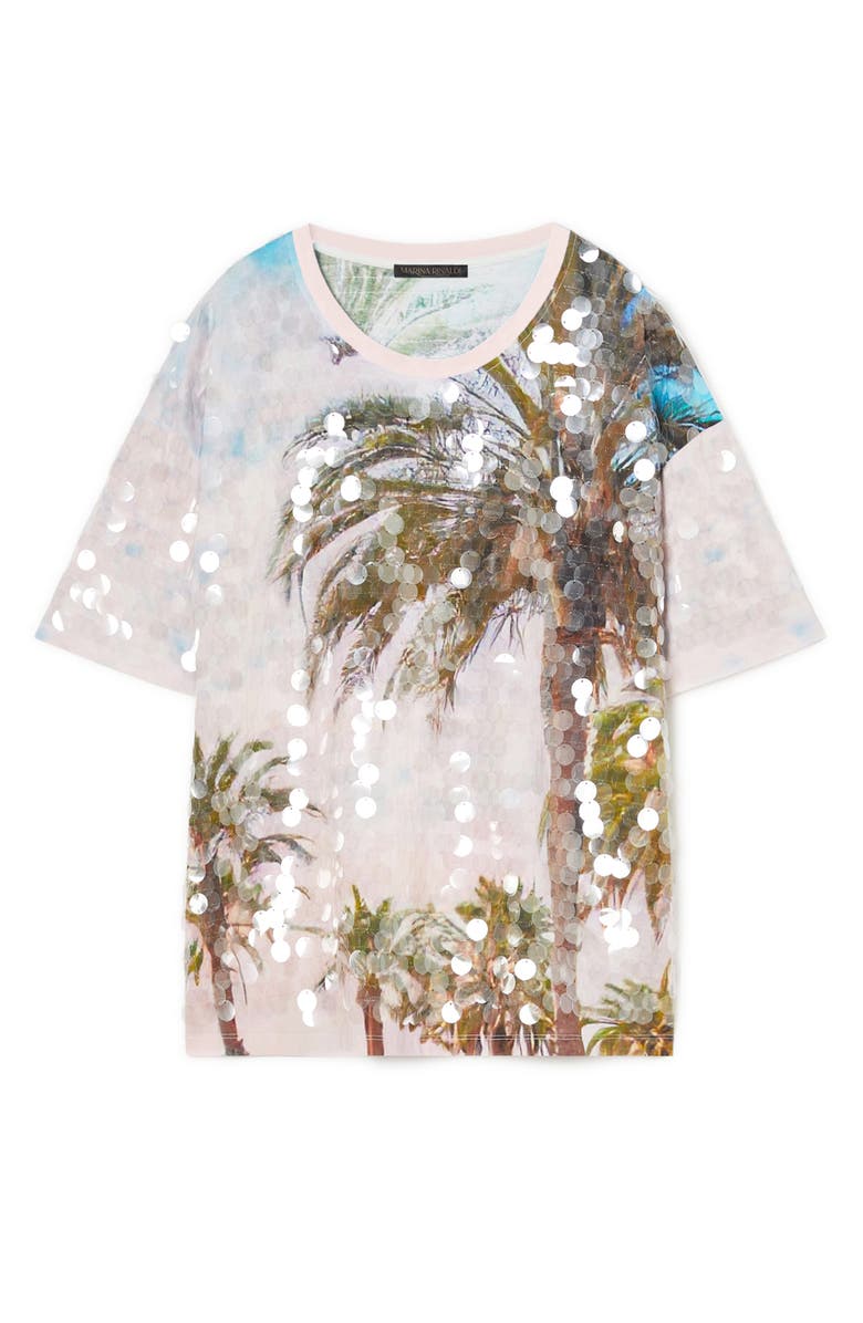 Marina Rinaldi Ennio Embroidered Sequin T-Shirt, Alternate, color, Optical White
