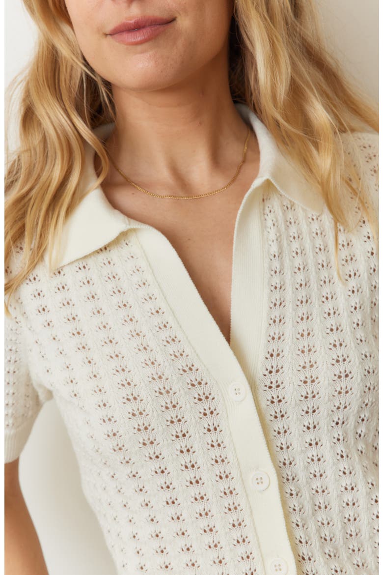 Piper Pointelle Stitch Cotton Button-Up Shirt, Alternate, color, CREAM