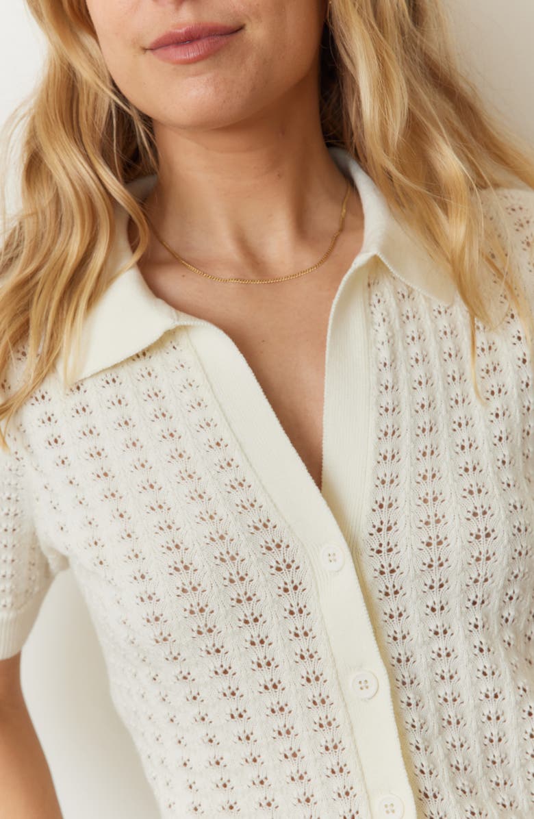 Marine Layer Piper Pointelle Stitch Cotton Button-Up Shirt, Alternate, color, Cream