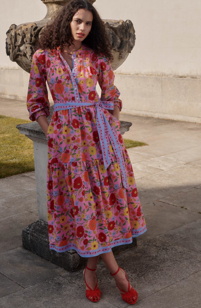 Boden Floral Long Sleeve Cotton Shirtdress, Main, color, 