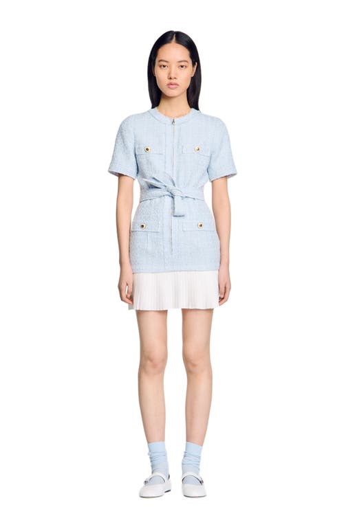 Sandro Short Tweed Dress In Sky Blue