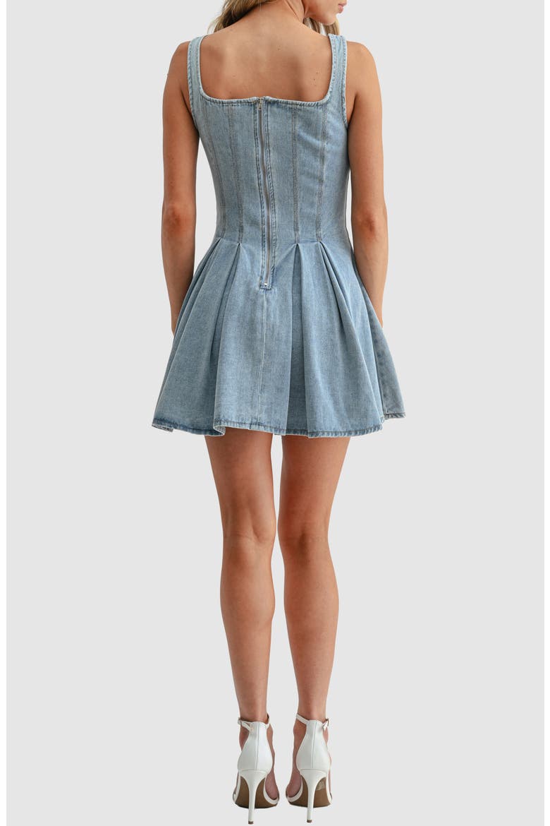 Square Neck Denim Fit and Flare Minidress, Alternate, color, LIGHT DENIM