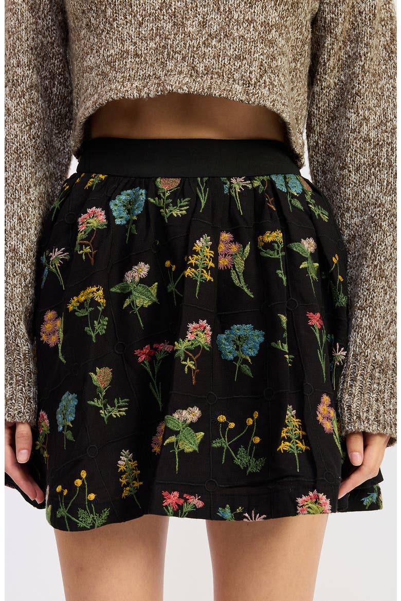 Lia Floral Embroidery Miniskirt, Alternate, color, BLACK MULTI