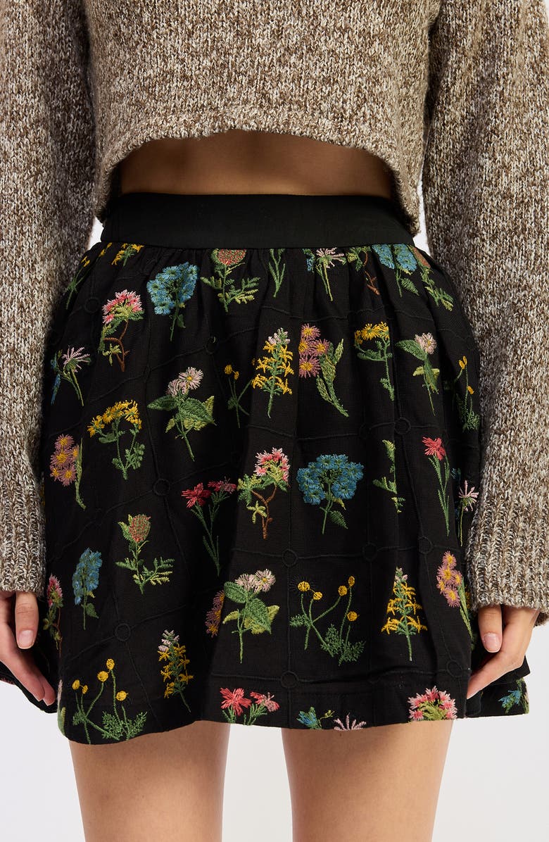 JACQUIE THE LABEL Lia Floral Embroidery Miniskirt, Alternate, color, Black Multi