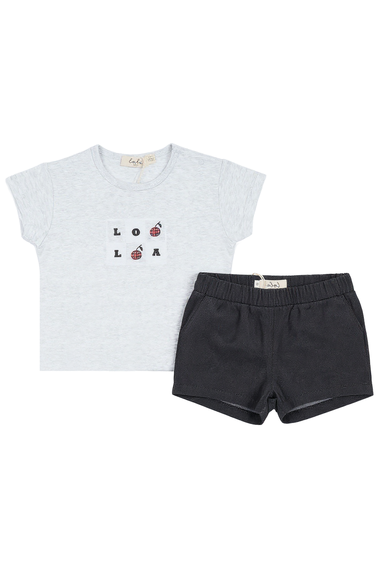 Boy Woven Denim Shorts & Rib Knit Top Two Piece Set, Main, color, Dark Grey Wash