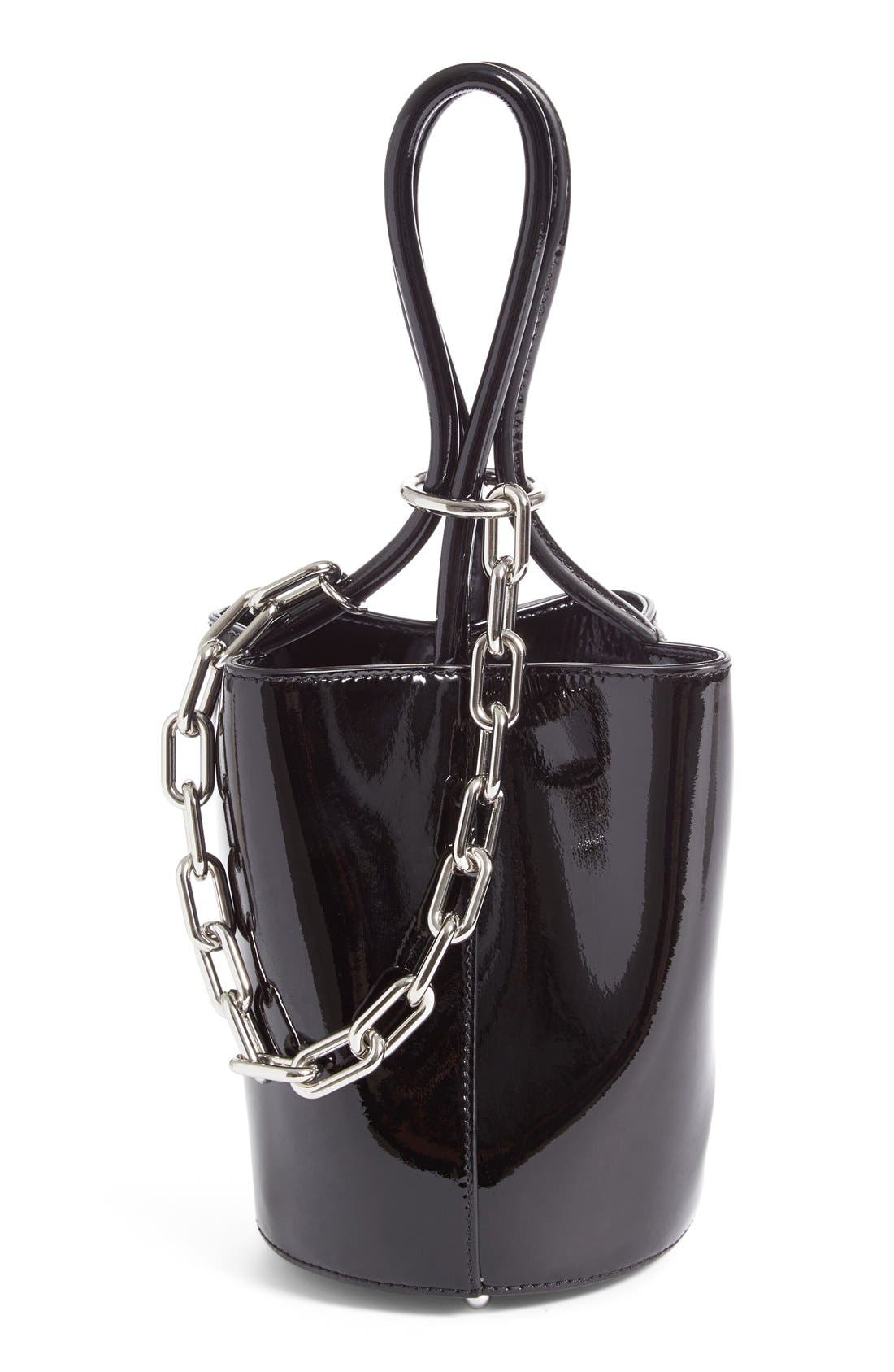Mini Roxy Patent Leather Bucket Bag, Main, color, BLACK