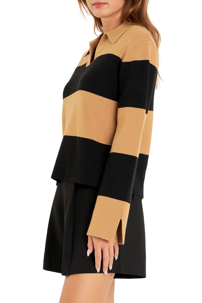 Stripe Polo Sweater, Alternate, color, CAMEL/ BLACK