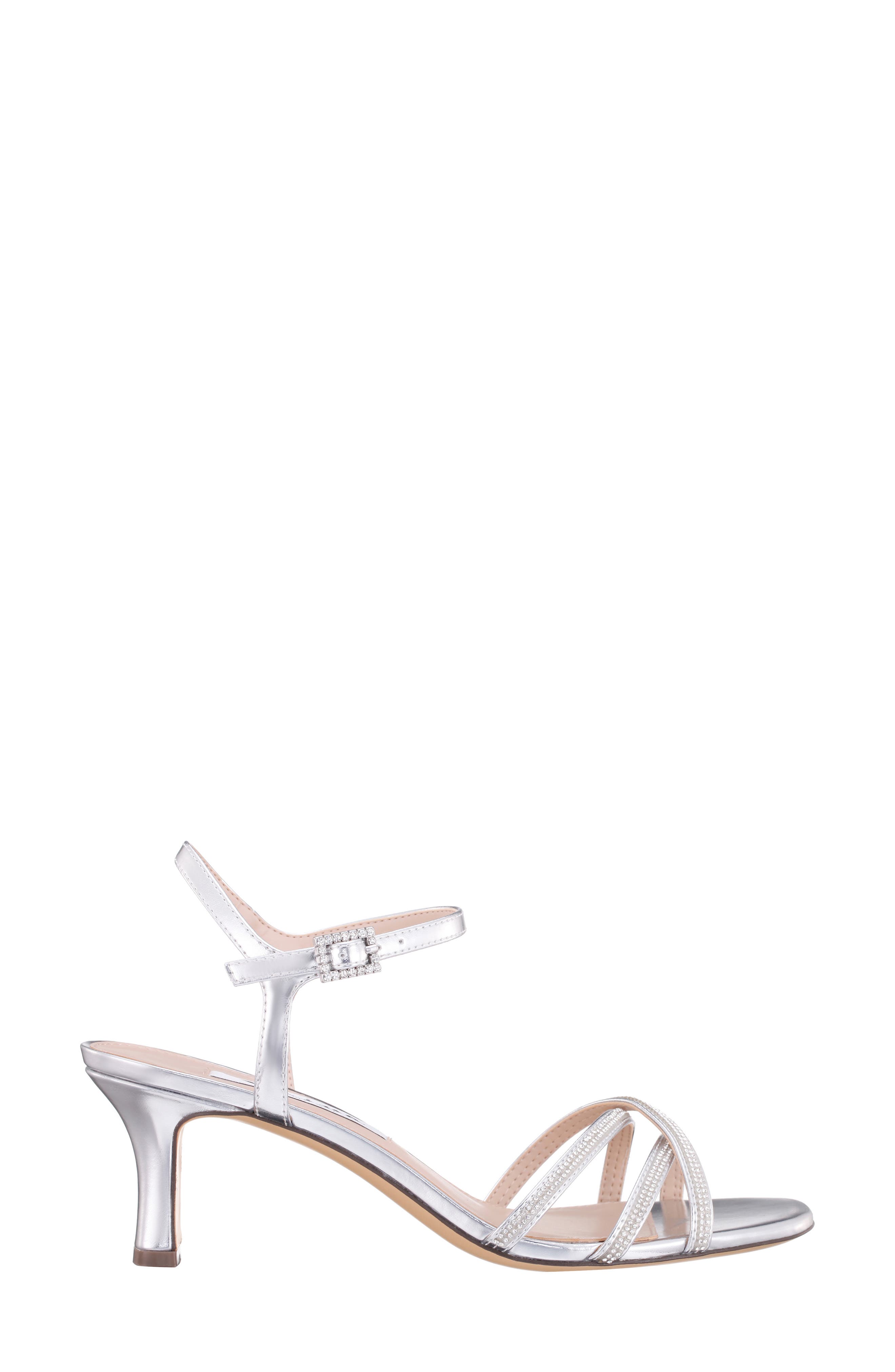 Nina Bobby Embellished Ankle Strap Sandal, Alternate, color, Silver