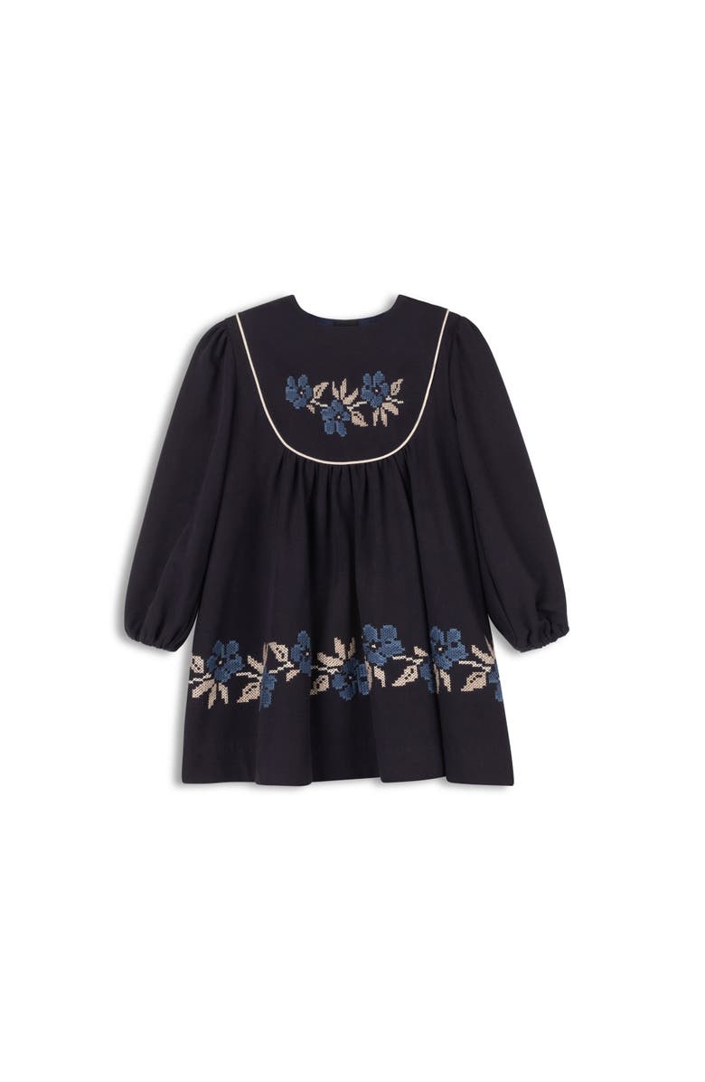 Ely's & Co. Looms Stitch Embroidered Wool Dress, Main, color, Navy