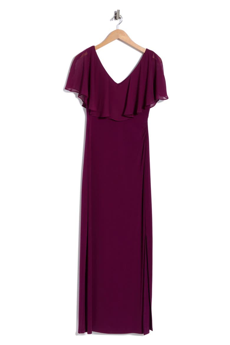 Flutter Sleeve V-Neck Dress, Alternate, color, DARK PLUM